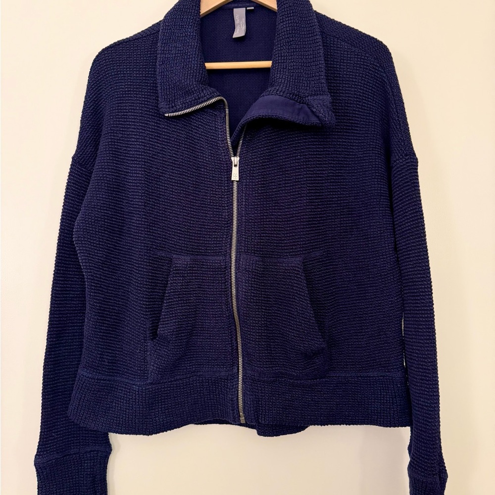 Sweaty Betty Dark Blue Waffle-Texture Zipper Jacket